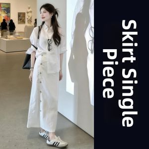 LIRENQING | Early Autumn French Petite White Long Sleeve Shirt Dress 2-Piece Set