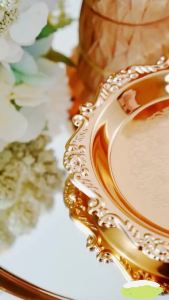 1PCS Silver Golden Iron Tray Glossy Plate For Decoration Ornaments Buffet Fruit Cake Party Supplies Dessert Sundries Storage