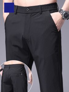 ROMON | Lormen Mens Casual Pants Summer Ice Silk Elastic Breathable Business West Pants Loose Straight Summer Thin Long Trousers