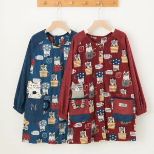 JiuLi Korean Style Cotton Apron Set Home Kitchen Warm Fleece Winter 2025 Womens Overall Coveralls Anti-Splash Apron