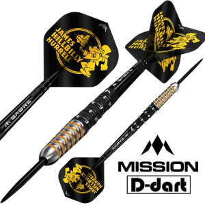 MISSION STEEL TIP DART- 22G/24G/26G James Hurrell Black PVD & Yellow 95% Tungsten Steel Dart Set