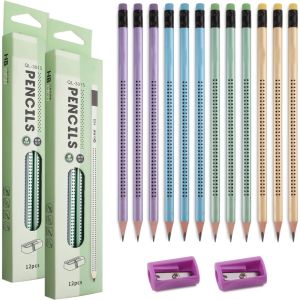 12 Chiếc Bút Chì HB Dot Trẻ Em Nhiều Màu Với Cao Su Bộ Thư Pháp Học Sinh Dụng Cụ Viết