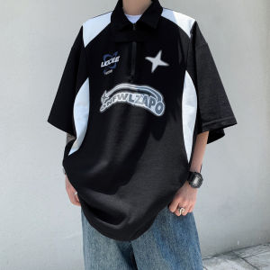 Retro American Motorcycle Style Mens Polo Shirt Short Sleeve Ice Silk Mesh Half Sleeve Trendy Design Summer Casual Loose Fit