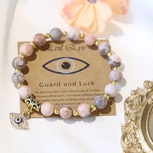 Blessed Evil Eye Bracelet 8mm Natural Stone Beads Lucky Amulet Blue Eye Elastic Wristband Gift