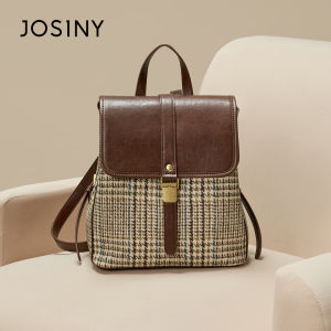Josiny | Retro Plaid Patchwork Large Capacity Backpack