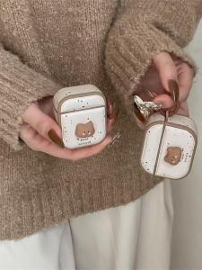 Leather Protective Case for AirPods 4 pro Second Generation Charging Case Anti-Fall Bluetooth Cover Bear Pattern Womens Style