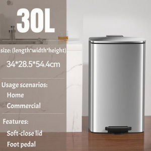 Tong Sampah Bertutup Dapur Dustbin Kitchen Large 20L 30L Pedal Dustbin Stainless Steel Trash Bin