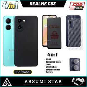 PROMO PAKET MURAH 4 IN 1 CASE REALME C33 SOFTCASE LIQUIT + ANTI GORES CERAMIC SPY + SKIN CARBON 3D + SKIN CAMERA LENS