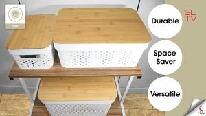 NEST DESIGN LAB Premium Storage Organizer Stackable Storage Box Storage Basket with Handle and Bamboo Lid 3.5/10/18L