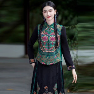 New Chinese Style Heavy Embroidery Vest Sleeveless Outerwear Retro Jacket Womens Fashion Short Coat Regular Fit Commute Wear