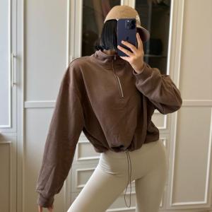 เสื้อแจ็คเก็ตกีฬาคอตั้งสำหรับผู้หญิง ทรงหลวม แฟชั่น โยคะ ฟิตเนส วิ่ง ฝึกซ้อม แขนยาว เสื้อสเวตเตอร์ฤดูใบไม้ร่วง/ฤดูหนาว