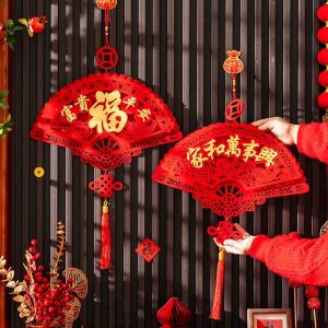 2ชิ้น3D เทศกาลฤดูใบไม้ผลิ Fu จี้รูปตัวอักษรพัดลม2026ปีใหม่จีนโบว์พู่ห้อยเครื่องประดับแบบแขวน Hiasan Dinding Rumah CNY