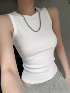 Áo Ba Lỗ Không Tay Cổ Tròn Màu Trắng Ôm Vừa Vặn Cho Nữ Mùa Hè Áo Ba Lỗ Kiểu Công Sở Màu Trơn Không Tay Áo Sơ Mi Hở Vai