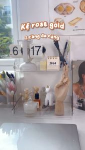 Kệ đựng đồ đa năng 2 tầng nút cài rose gold trang trí bàn học