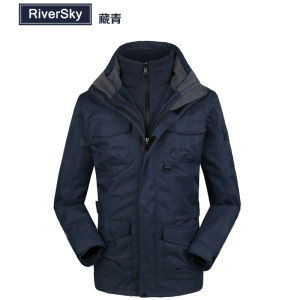 Outdoor Mens Mid-Length Thickened Three-In-One Sealed Waterproof Warm Coat Detachable Multi-Pocket Two-Piece Set for Hiking Camping Traveling