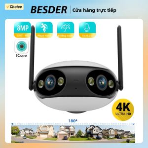 Camera IP Wifi Ngoài Trời 4MP 2K HD Hai Ống Kính Góc Nhìn 180 Độ °   Giám Sát An Ninh Góc Nhìn Với Tính Năng Phát Hiện Con Người Toàn Cảnh POE iCSee