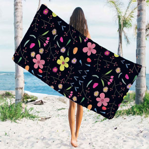 BILIBILI | Black Colorful Tiny Floral Print Quick Drying Microfiber Beach Towel Lightweight for Swimming Camping Yoga - Bath Towel