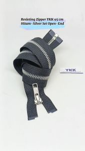 Resleting Zipper YKK Type Gigi Besi 95 cm Atau 38 inch Hitam Silver Model Set Open End Harga Per Biji