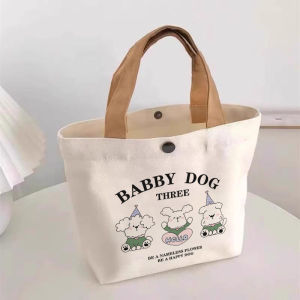 Cartoon Canvas Bag Versatile Small Size Handbag Womens Lunchbox Bag Simple Design Portable Bag for Office Workers