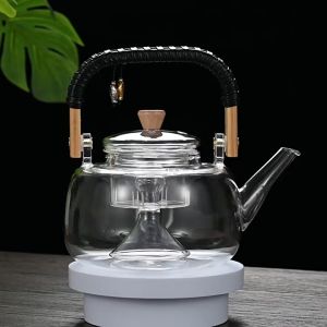 Ấm Bình Thủy Tinh Pha Trà Có Lõi Lọc Dung Tích 1000 ml (Tay Cầm Bọc Da)