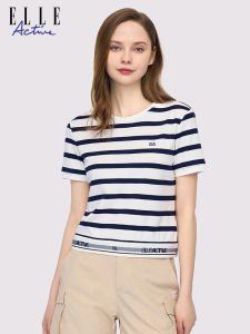 ELLE Active | Elle Active Spring Summer New Womens Slim Fit Short Sleeve T-shirt French Stripe Casual Style Cotton Round Neck Commute Sport