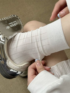 Tất Cotton Nguyên Chất Màu Trắng Dài Đến Giữa Bắp Chân Thoáng Khí Cho Nữ Mùa Xuân Thu Phong Cách Hàn Quốc Không Viền