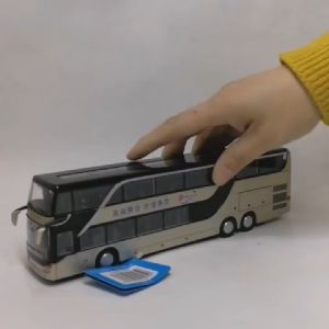 In Stock: MILITA Kids Gift Electric Toy High Imitation 1:32 Vehicle Model Double Sightseeing Bus Alloy Bus Model Pull Back
