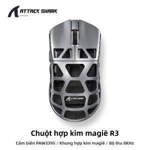 Chuột Chơi Game Siêu Nhẹ Attack Shark R3 Cảm Biến PAW3395 8K Hz 26000 DPI Thiết Kế Công Thái Học Cấu Trúc Tổ Ong Hợp Kim Magie
