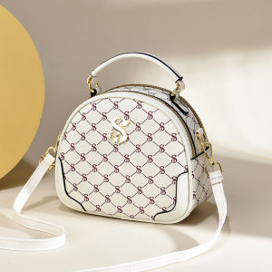 Fashionable Compact Shoulder Bag New 2025 Womens Handbag Floral Print Simple Versatile round Bag Soft PU Leather Commuter Style