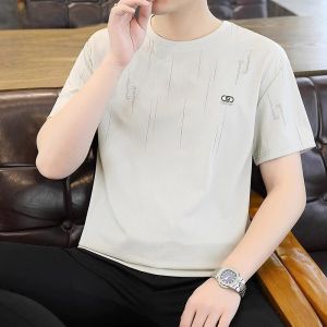 ROMON | Lormen Round Neck Short Sleeve Ice Silk Casual Thin T-Shirt Men Summer Breathable Cool Feeling Half Sleeve Fashionable Top