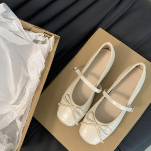 JiJi Studios Womens Soft Leather Slip-On Shoes with Bow Tie mid Heel Inner Heightening Casual Fashion Single Shoes