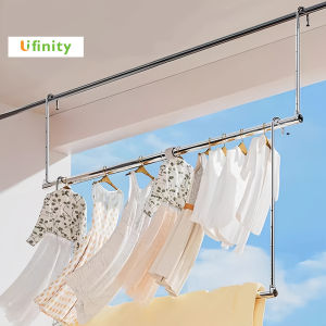 Lifinity 2.4M Telescopic Clothing Rod Foldable Floor Laundry Rack Extendable Clothes Organizer Drying Rod