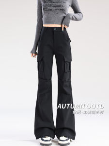 Black High Waist Loose Casual Flared Sport Pants Womens Spring Autumn 2025 New Style YISOF Street Style Workwear Trousers