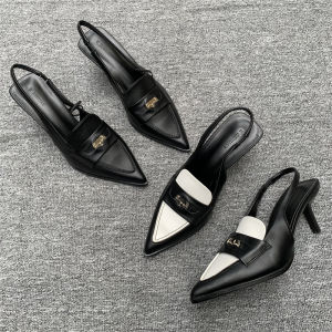 ต้น ฤดูใบไม้ผลิ รองเท้าเดี่ยว ผู้หญิง ใหม่ชี้นิ้วเท้า สไตล์ฝรั่งเศส ห่อหัวบล็อกสีเหรียญทองขนาดเล็กรองเท้าแตะเปลือยส้นบางรองเท้าส้นสูงปานกลางผู้หญิง