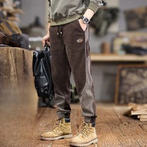 Mens Thickened Fleece Lined Casual Corduroy Pants Loose Fit Elastic Waist Cargo Trousers Autumn Winter Fashion Trend Youth Style