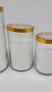 Smokeless White Glass Candle with Gold Rim