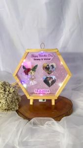 SPECIAL KADO VALENTINE FRAME HEXAGON KADO ANNIVERSARY KADO ULANG TAHUN CUSTOM UCAPAN DAN FOTO