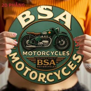 CIFbuy | Biển Hiệu Xe Máy Retro BSA 78x78 Inch Trang Trí Tường Kim Loại Tròn Cổ Điển Cho Garage Man Cave - CIFBUY