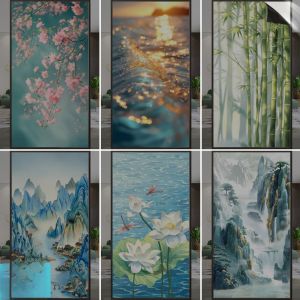 Full Light Blocking Static Glass Film Bamboo Chinese Style Heat Insulation Sunscreen Privacy Bathroom Toilet Balcony Sliding Door