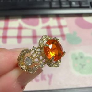 Huitan Royal Hollow Design Women Ring for Wedding Engagement Luxury Inlaid Shiny Orange CZ Accessories Trendy Elegant Jewelry