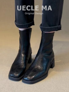 MASHUJIA | Flattering French Style Square Toe Mid-heel Boots