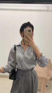 SIBIBASICS - Blouse Wanita Bahan Satin Premium Lengan Kerut Korean Style Standar dan Jumbo Terbaru