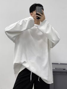 Pure Cotton Long Sleeves T-shirt Mens Spring and Autumn Pure Color round Neck Bottoming Shirt Trendy Ins Clothes Underwear Crew Neck Pullover Tops