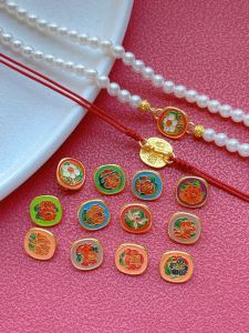 Antique Silver Gold Plated Accessories: Blue Enamel Birthday Flower Embellished Hanfu Button Lucky Bead Separator