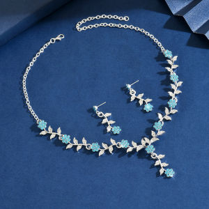 Ladies Fashion Flower Leaf Necklace Earrings Jewelry Set Suitable for Wedding Party Festival Gifts