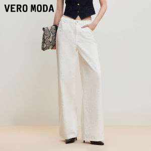 Vero Moda | Quần Jeans Chân Rộng Cotton Thoải Mái Trang Trí Đá Kim Cương