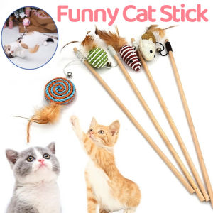 Pet Cat Teaser Toys Pet Cat Stick Puppy Teaser Interactive Funny Bell Feather Stick Cat Toy
