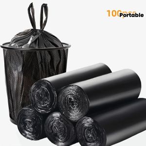 5 rolls of 100 black portable garbage bags - suitable for various uses including office kitchen living room bathroom and out