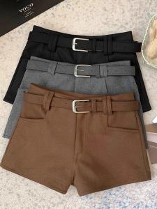 High Waist A-Line Wide Leg Woolen Shorts Womens Casual Outerwear Boot Pants Commute Style Korean Version Spring Autumn