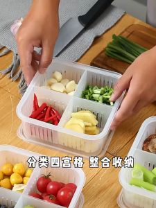4In1 Plastic Food Fresh Box Separate Storage Case Refrigerator Containers with Lid Vegetable Home Kitchen Food Storage Supply
